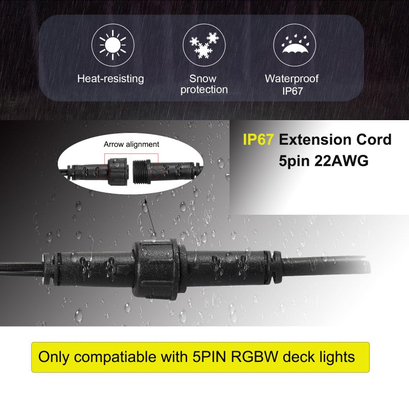 Sumaote 3.28ft 1m 5Pin Extension Cable Wire with Male and Female Connectors at Both Ends for RGBW Color LED Deck Light (5 Pin, 3.28ft, 5 Pack) - Image 4